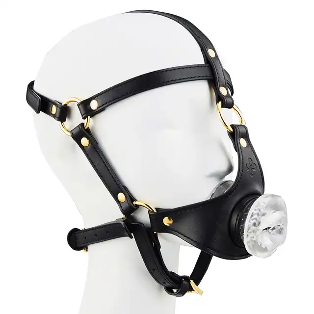 Sevanda - Blowjob Head Harness. Uprząż na głowę ze stymulującym tunelem oralnym, intymna gra i kontrola