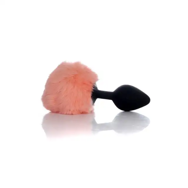 B-Series - Jewellery Silicon Bunny Tail - Black-Peach. Uroczy, mięciutki, króliczy ogonek w kolorze brzoskwiniowym 