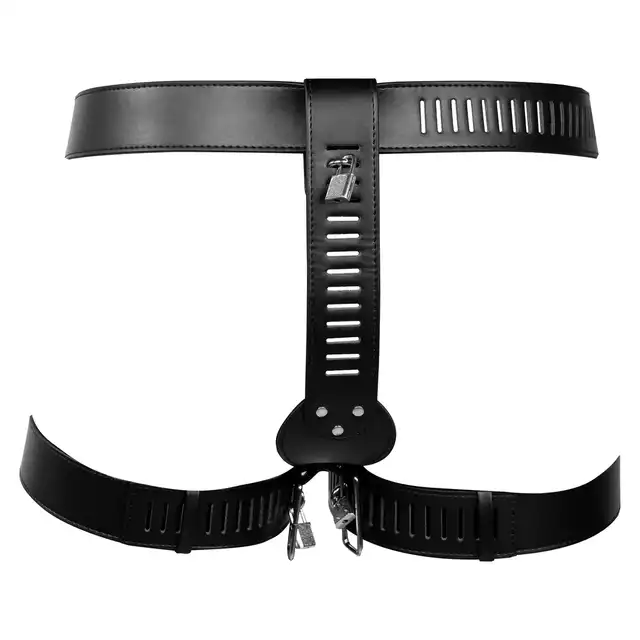 OUCH! - Leather Female Chastity Belt with Leg Restraint. Pas cnoty dający pełną kontrolę. 