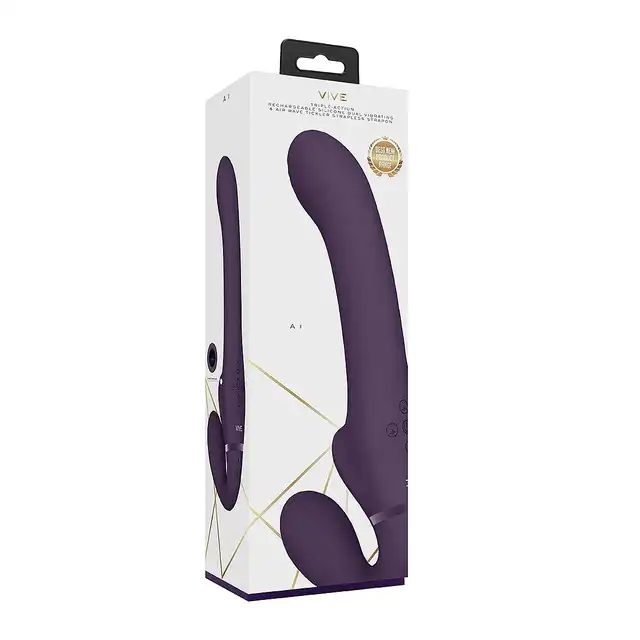 Vive - Ai Dual Vibrating &amp; Air Wave Tickler Strapless Strapon Purple. Strapless G-spot wibrator, unikalna technologia fal powietrznych