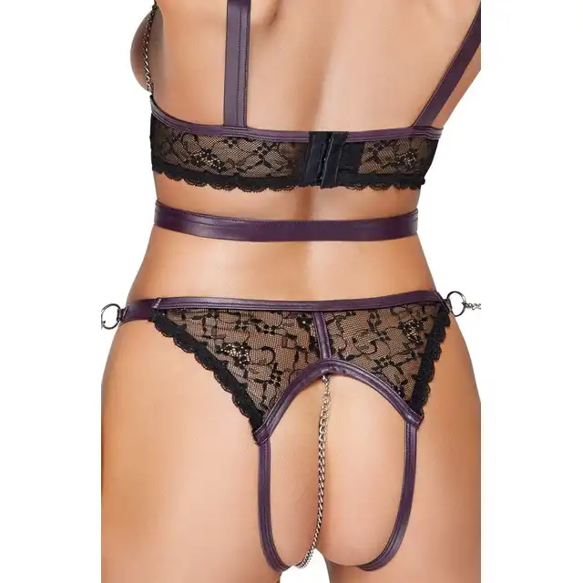 Cottelli Bondage - Top Set L. Stylowy zestaw erotycznej bielizny z wycięciami, komplet z elementami bondage