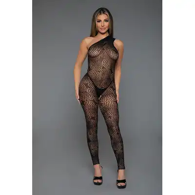 BeWicked - All Your Desires Bodystocking BLK/OS. Uwodzicielski czarny bodystocking z okrągłym wzorem i asymetrycznymi wycięciami