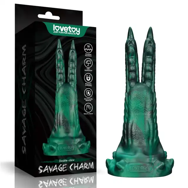 LoveToy - Savage Charm Double-Claw. Fantazyjne podwójne silkonowe dildo z pazurami i wibracjami. SUPER MOCNE!!!