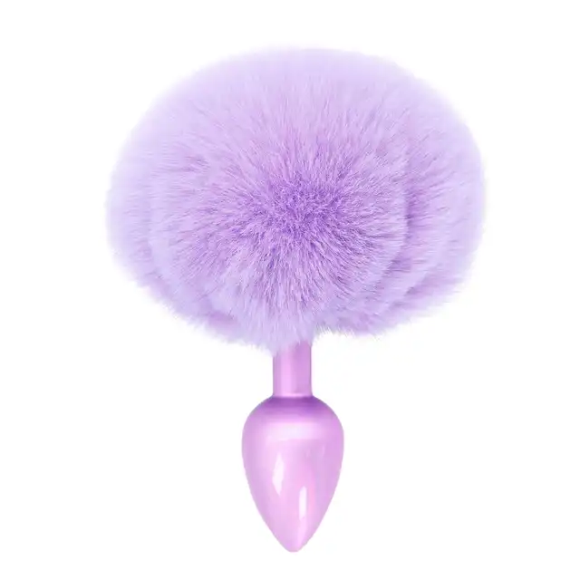 Happiness - Enchanting Bunnytail Buttplug Purple - Słodki fioletowy korek analny z mięciutki króliczym ogonkiem.