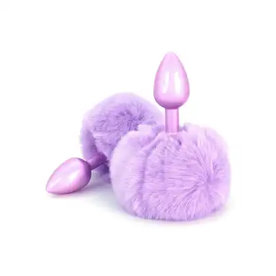 Happiness - Enchanting Bunnytail Buttplug Purple - Słodki fioletowy korek analny z mięciutki króliczym ogonkiem.
