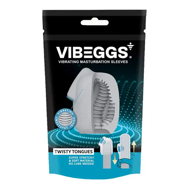 VIBEGGS - Twisty Tongues Vibrating Masturbation Sleeve. Wibrujący rękaw do masturbacji z wyjątkowymi żłobieniami w kształcie zakręconych języczów