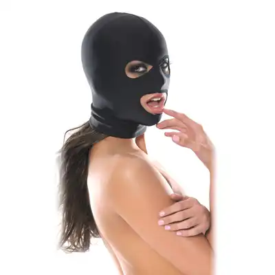 Fetish Fantasy - Spandex 3 Hole Hood Black. Elastyczna maska do zmysłowej dominacji, dziury na oczy i usta