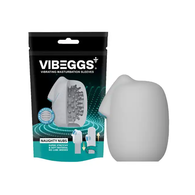 VIBEGGS - Naughty Nubs Vibrating Masturbation Sleeve. Wibrujący rękaw do masturbacji z miękkimi wypustkami, nowa generacja przyjemności