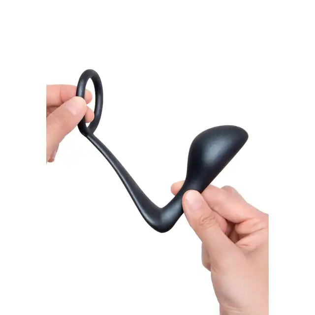 B-Vibe - Ringer Cock Ring and Plug. Ring ze stymulacją prostaty, wodoodporny