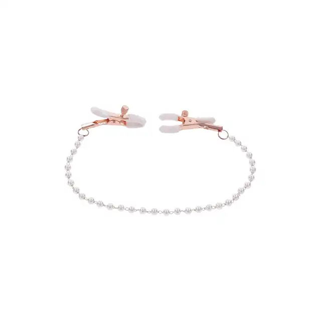 Sportsheets - Peaches'n Creme Pearl Nipple Clamps. Zaciski na sutki z pięknym łańcuszkiem dla zmysłowej przyjemności