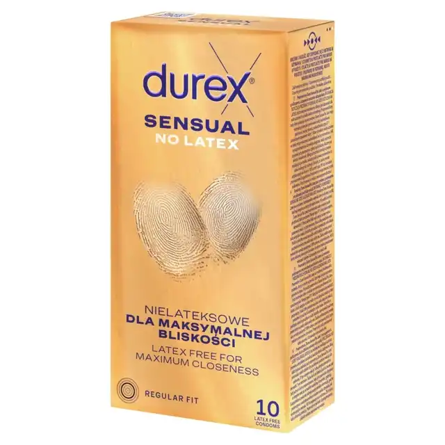 Durex - Sensual No Latex 10 szt. Nie lateksowe prezerwatywy idealne dla alergików zapewniające intensywne doznania
