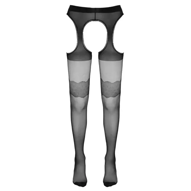 Cottelli - Suspender Tights L. Wyrafinowane rajstopy z seksownymi wycięciami na biodrach i ozdobnym motywem