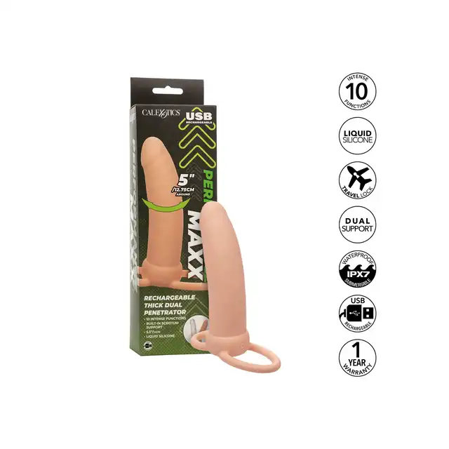 CalExotics - Performance Maxx Rechargeable Thick Dual Penetrator. Nakładna na penisa posiadająca 10 funkcji, zwiększoną grubość oraz pierścień na mosznę
