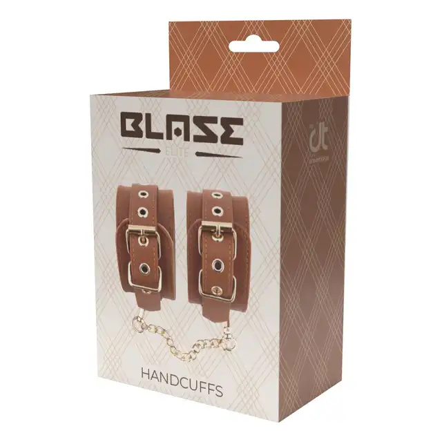 Blaze - Elite Hand Cuffs Cognac Vegan Leather. Wegańskie skórzane kajdanki na ręce o bogatym odcieniu koniaku, wyrafinowanie i klasa