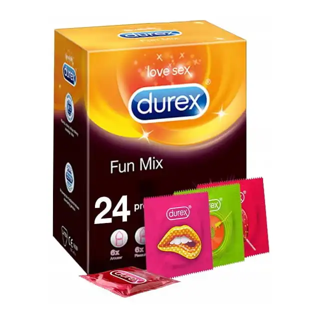 Durex - Fun Mix 24 szt. Opakowanie prezerwatyw o różnorodnych formach, eksplozja zabawy w każdym opakowaniu