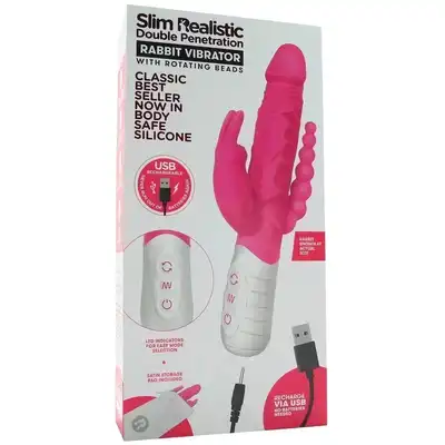 Rabbit Essentials - Slim Realistic double penetrtion. Potrójna stymulacja, 7 funkcji wibracji.