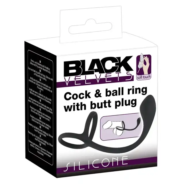 Black Velvets - Cock&amp;Ball Ring with Butt Plug - Korek analny z pierścieniami na penisa i jądra 3w1. Idealny także do stymulacji prostaty.