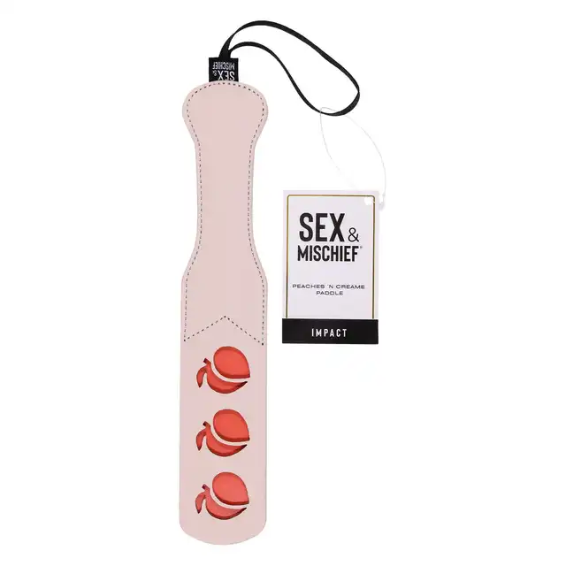 Sportsheets - Peaches `n CreaMe Paddle. Kremowa packa z wyciętą słodką brzoskwinką, uroczy gadżet BDSM