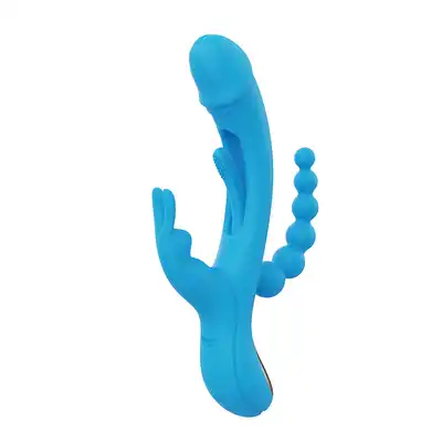 HoneyPlayBox - Trilux Kinky Finger Rabbit Vibrator with Anal Beads Blue. Silny, potrójny, wodoodporny wibrator sterowany aplikacją!