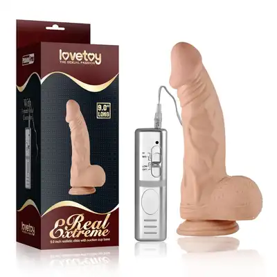 Lovetoy - Real Extreme 9". Duże wibrujące dildo o długości 23 cm, wykonane z jędrnego PVC z wyraźnymi detalami