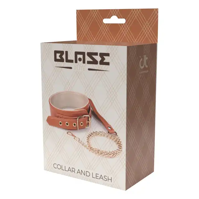 Blaze - Elite Collar And Chain Cognac Vegan Leather. Elegancka obroża z wegańskiej skóry o bogatym kolorze koniaku