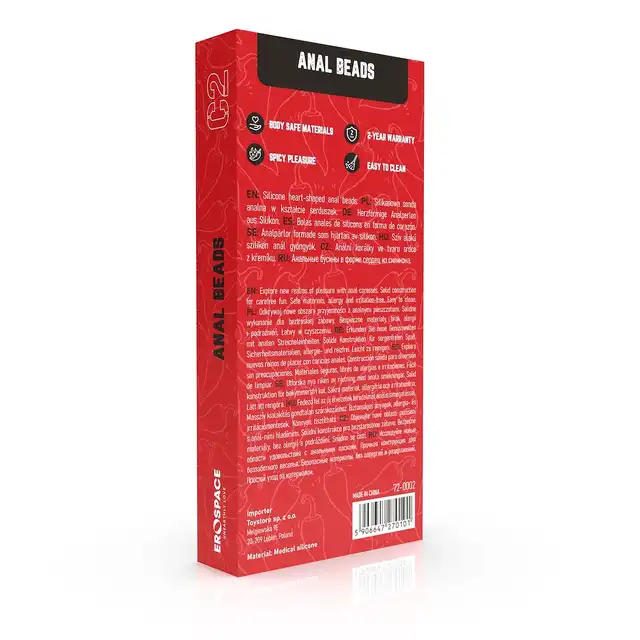 Erospace - Wild Play Anal Beads. Silikonowe koraliki analne w kształcie serduszek, stopniowana przyjemność z każdą chwilą