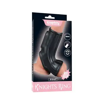 LoveToy - Ridge Knights Ring Vibrating Penis And Scrotum Sleeve. Żebrowany wibrujący rękaw na penisa i mosznę, intensywna przyjemność i większa wytrzymałość