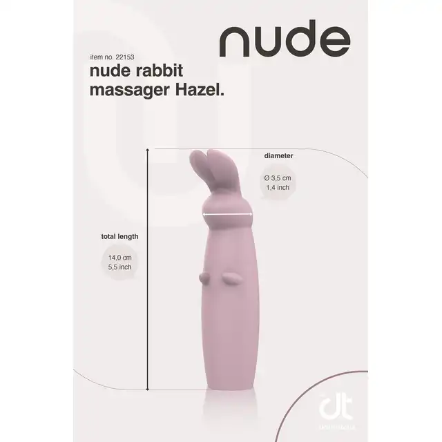 Nude - Hazel Rabbit Massager. Niewielki wibrator z króliczymi uszkami do stymulacji łechtaczki z 10 wibracjami i 3 prędkościami