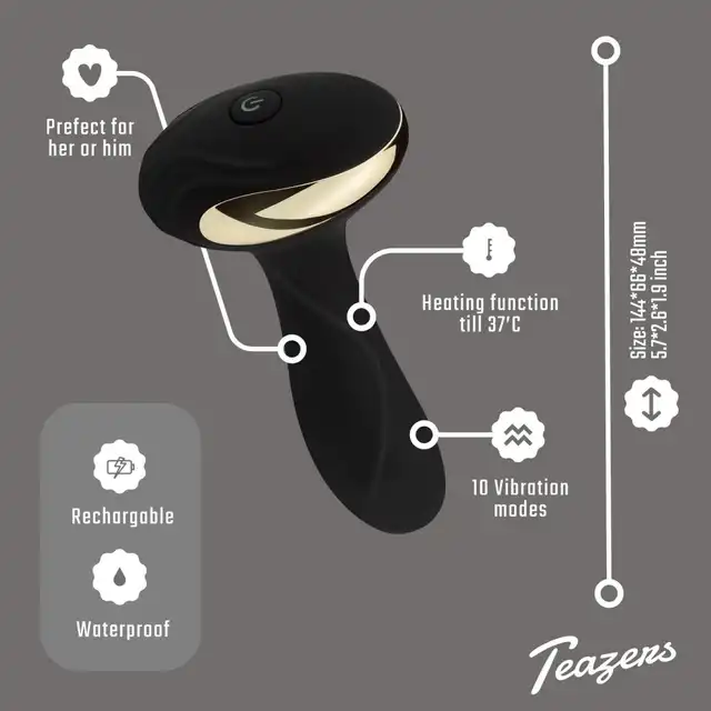 Teazers - Anal Vibrator with Heating Function. Wibrator analny z funkcją ogrzewani, wyjątkowe doznania dzięki 10 trybom wibracji i ogrzewaniu do 37 ℃