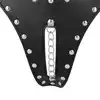 Ouch! - Leather Chastity Thong with Chain Detail. Skórzane stringi BDSM z metalowym łańcuszkiem.