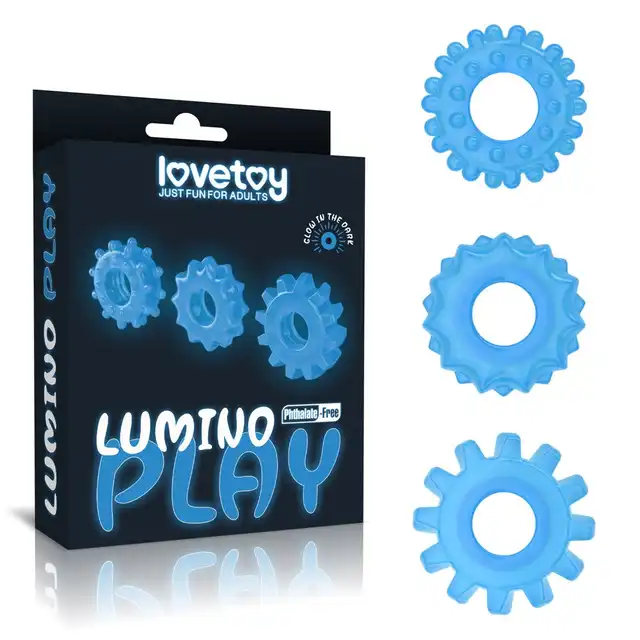 LoveToy - Lumino Play 3 Rings. Zestaw ringów do wzmocnienia erekcji, świecące pierścienie na penisa dla intensywnych doznań