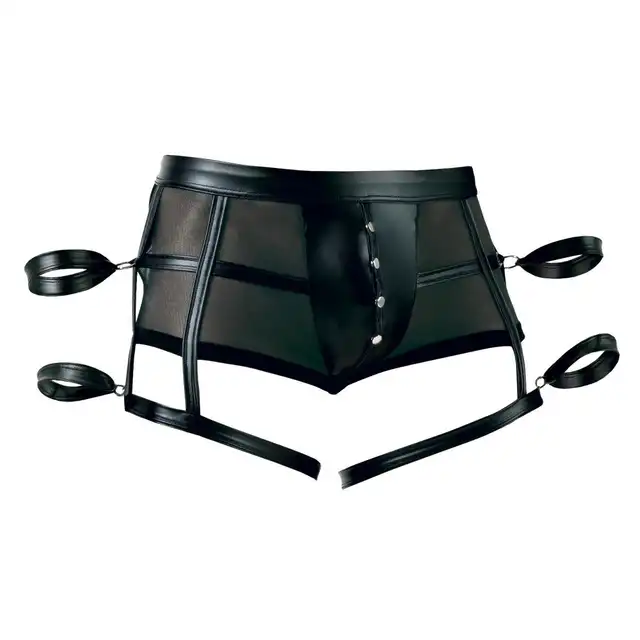 Svenjoyment - CN Men`s Pants S. Czarne półprzezroczyste spodenki z mankietami i erotycznymi detalami dla odważnej gry.