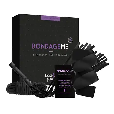 Tease&amp;Please - Bondage Me. Erotyczna gra dla par z elementami BDSM, w zestawie lina, bacik, opaska na oczy i karty z zadaniami