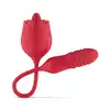 Teazers - Rose Vibrator with Thrusting Dildo. Zabawka, która łączy w sobie trzy rodzaje stymulacji: wibracje, pchnięcia oraz lizanie językiem, pełne spektrum przyjemności