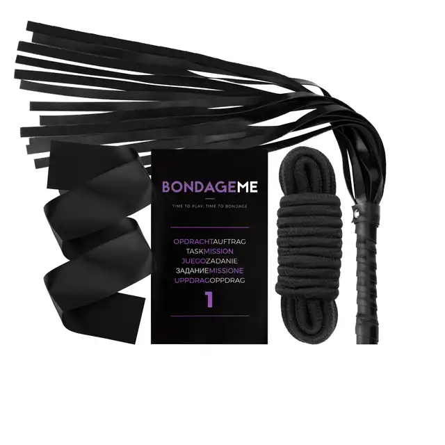 Tease&amp;Please - Bondage Me. Erotyczna gra dla par z elementami BDSM, w zestawie lina, bacik, opaska na oczy i karty z zadaniami