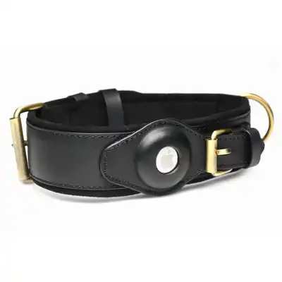 Master Series - Tracking Collar Black. Czarna obroża śledząca dla uległego z miejscem na AirTag – styl i pełna kontrola