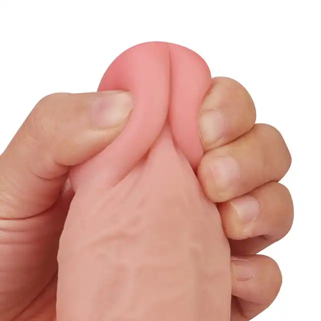 LoveToy - Sliding Skin Dual Leyer Dong 9". Hiperrealistyczne duże dildo z odczepianą przyssawką