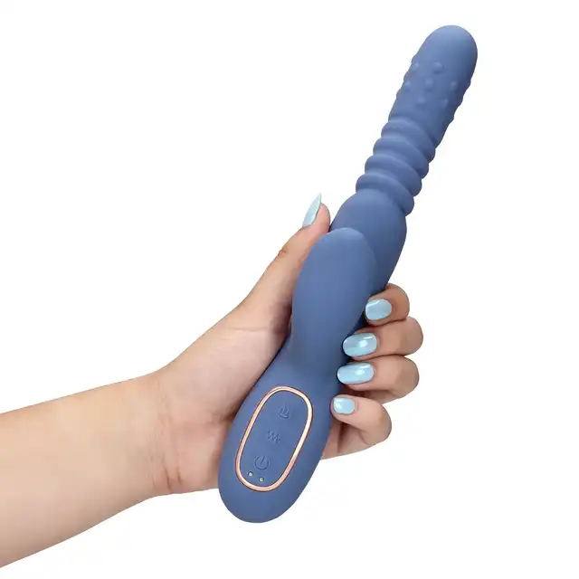 Loveline - Blue Nova Warming Rotating Beads and Thrusting Rabbit Vibrator. Ogrzewany, wibrujący wibrator z króliczkiem dla jeszcze większej przyjemności