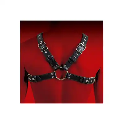 Virgite - Man Bondage Body Harness Mod. 3 Black. Wykonany z ekologicznej skóry, idealny dla osób szukających wygody, stylu i intensywnych doznań w grach BDSM