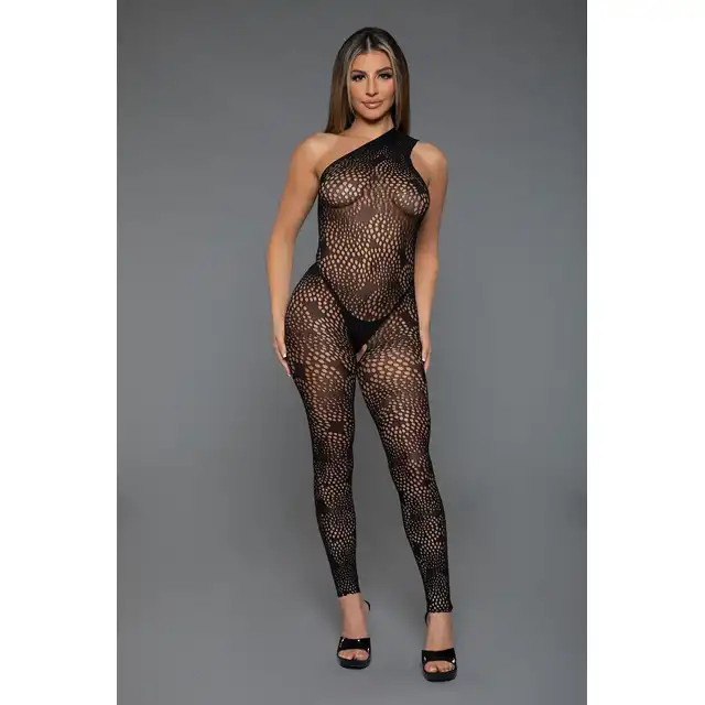 BeWicked - All Your Desires Bodystocking BLK/OS. Uwodzicielski czarny bodystocking z okrągłym wzorem i asymetrycznymi wycięciami