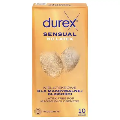Durex - Sensual No Latex 10 szt. Nie lateksowe prezerwatywy idealne dla alergików zapewniające intensywne doznania