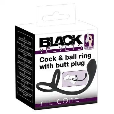 Black Velvets - Cock&amp;Ball Ring with Butt Plug - Korek analny z pierścieniami na penisa i jądra 3w1. Idealny także do stymulacji prostaty.
