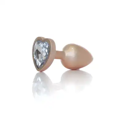 B-Series - Pearl Gold Heart Plug Clear S. Plug analny w rozmiarze S, wykonany z gładkiej stali nierdzewnej, połączenie elegancji, bezpieczeństwa i zmysłowej stymulacji.