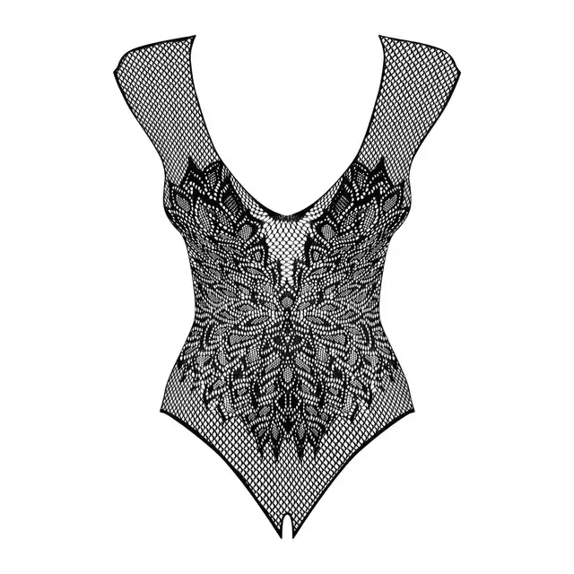 Obsessive - B112 Body S/M/L. Zmysłowe body z siateczki, otwartym krokiem i motywem skrzydeł na plecach.