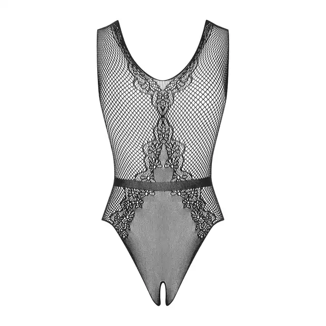 Obsessive - Body B115 S/M/L. Seksowne body z otwartym krokiem, połyskującą kokardką i wzorem podkreślającym kobiece kształty