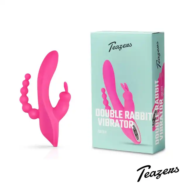 Teazers - Double Rabbit Vibrator. Podwójny wibrator królik: Intensywna stymulacja łechtaczki, punktu G i strefy analnej w jednym