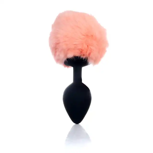 B-Series - Jewellery Silicon Bunny Tail - Black-Peach. Uroczy, mięciutki, króliczy ogonek w kolorze brzoskwiniowym 
