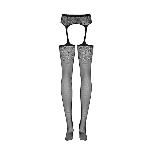 Obsessive - Garter Stockings S207 S/M/L. Wyzywające pończochy z pasem i odsłoniętym krokiem, stworzone do kuszenia.