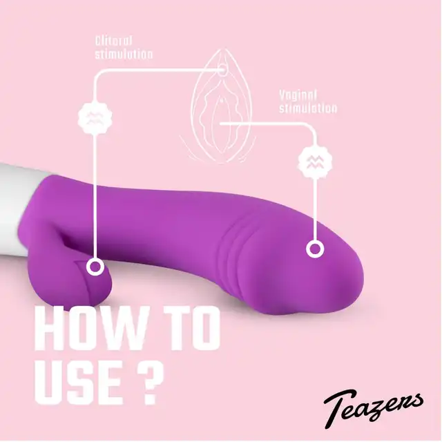 Teazers - Realistic Rabbit Vibrator Purple. Podwójny wibrator z stymulującymi żłobieniami, idealna stymulacja