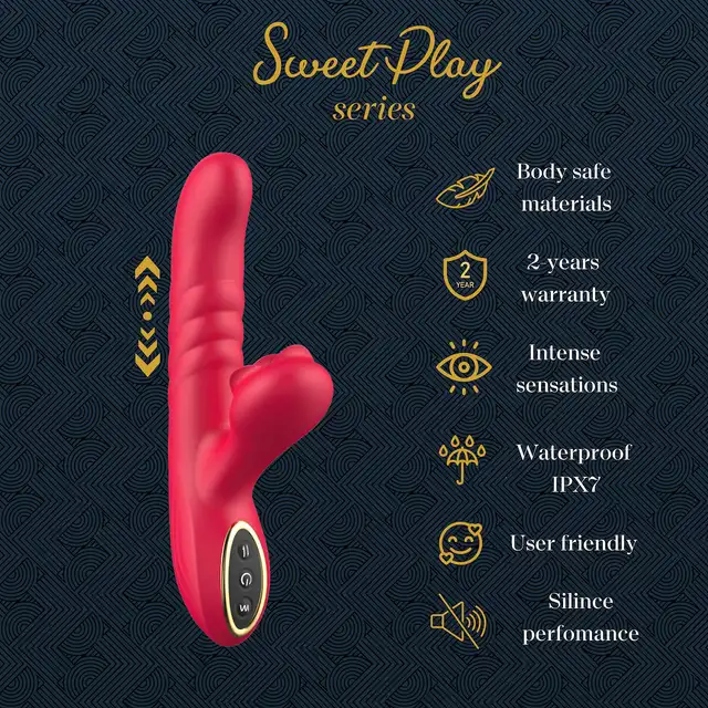 Erospace - Sweet Play G-spot Vibrator with Thrusting.  Wibrator z funkcją ruchu posuwistego, intensywna stymulacja punktu G i łechtaczki